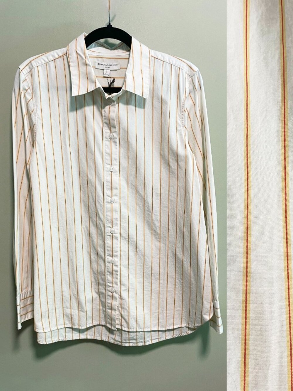 New BR 100% Cotton Striped Shirt White Yellow Small $95